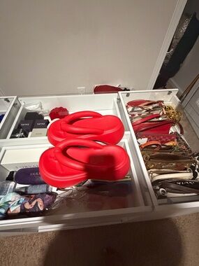 Bright Red Chunky Flip Flop Sandals